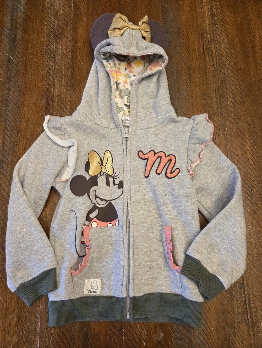 🎈2/$15 Minnie Mouse Gray Zip-Up Hoodie with Pink Accents 5